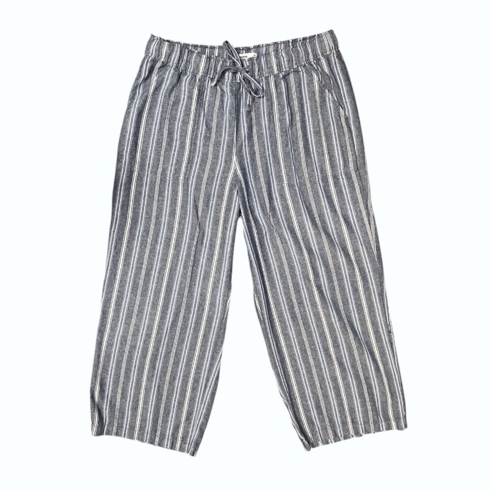 Sonoma Linen Wide Leg Ankle Pants Women's Plus Size 0X Striped Elastic Waist